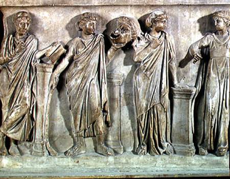 Sarcophagus of the Muses, detail of Clio, Thalia and Erato from Roman