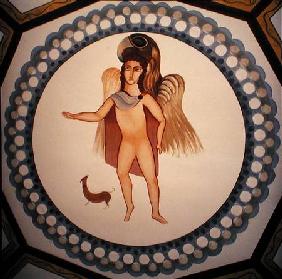 Roundel from a ceiling mural depicting the abduction of Ganymede