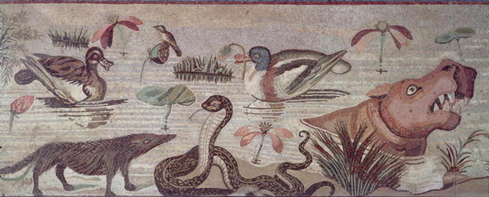 Nile Scene, detail of ducks, a snake and a hippopotamus, from the Casa del Fauno (House of the Faun) from Roman 1st century BC
