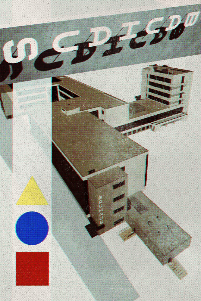 Bauhaus Dessau architecture in vintage magazine style III from Rosana Laiz Blursbyai