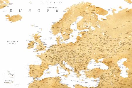 Golden detailed map of Europe