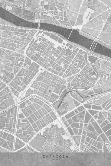 Map of Zaragoza downtown (Spain) in gray vintage style