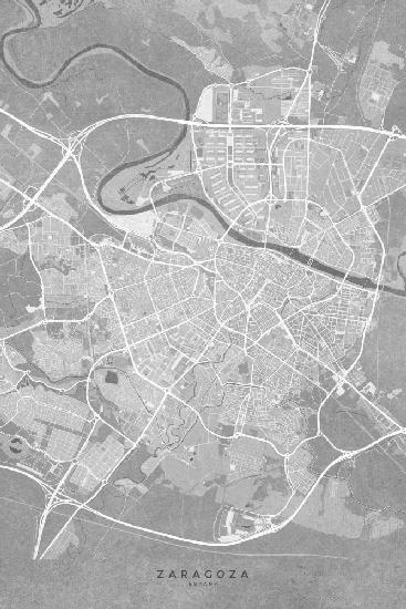 Map of Zaragoza (Spain) in gray vintage style