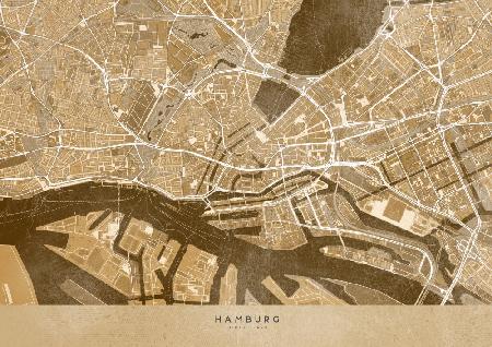 Sepia vintage map of Hamburg downtown Germany