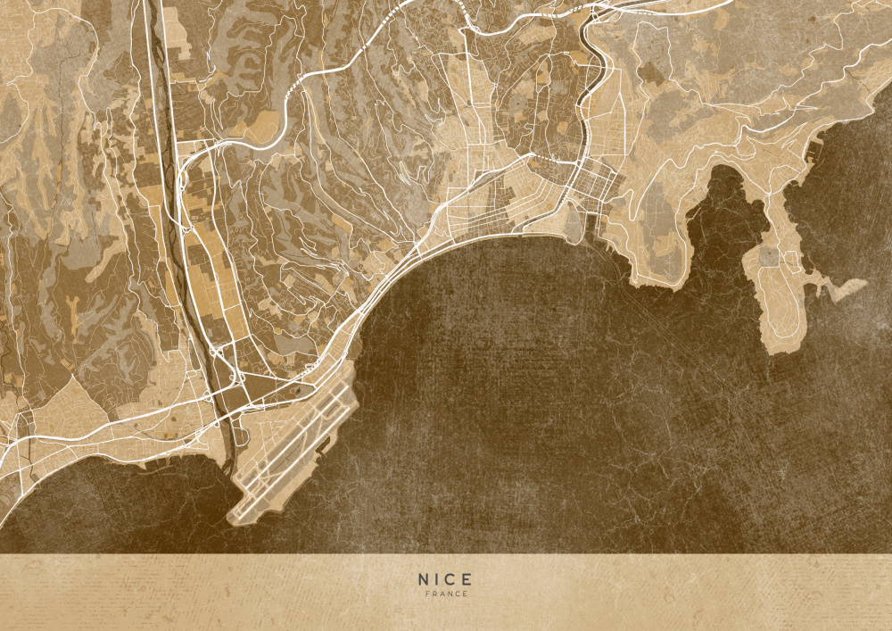 Sepia vintage map of Nice France from Rosana Laiz Blursbyai