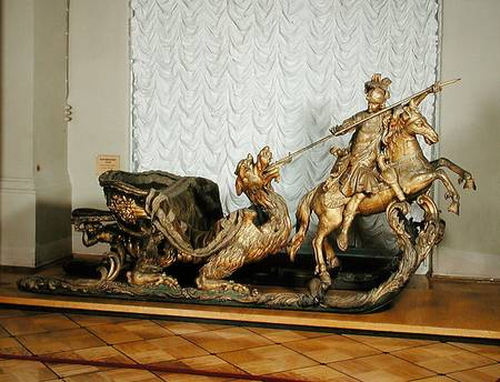 Carnival Sleigh with the figure of St George (wood & gold leaf) from Russian School