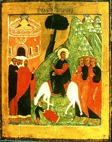 Icon depicting Christ's Entry into Jerusalem from Russian School