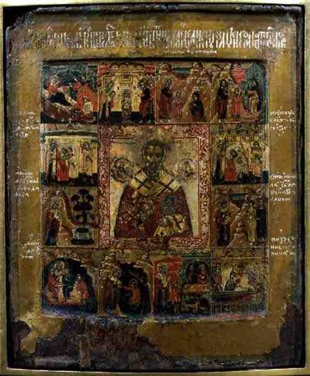 St. Nicholas and Scenes from the Life of the Saint from Russian School