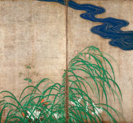 Summer and autumn flower plants. (Part of the pair of two-fold screens)