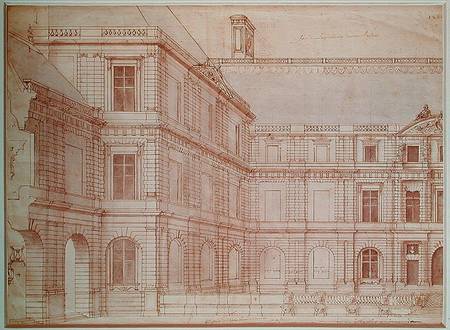 North Facade of the Palais de Luxembourg (pen & ink on paper) from Salomon de Brosse