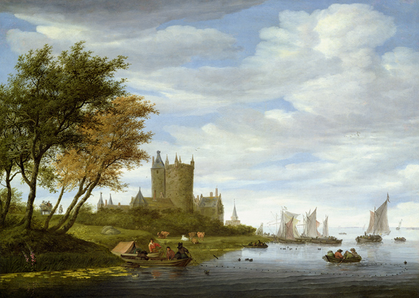 River Estuary with a castle from Salomon van Ruisdael or Ruysdael