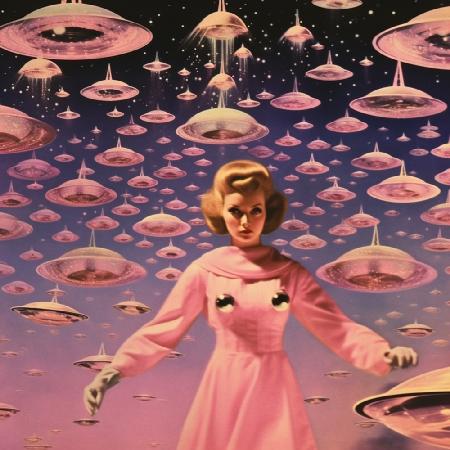 Pink UFO Fever Dream Collage Art