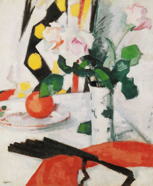 Still Life: Roses in a Chinese Vase with Black Fan from Samuel John Peploe