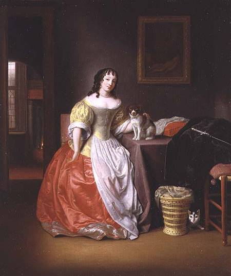 Lady in a yellow and red dress from Samuel van Hoogstraten