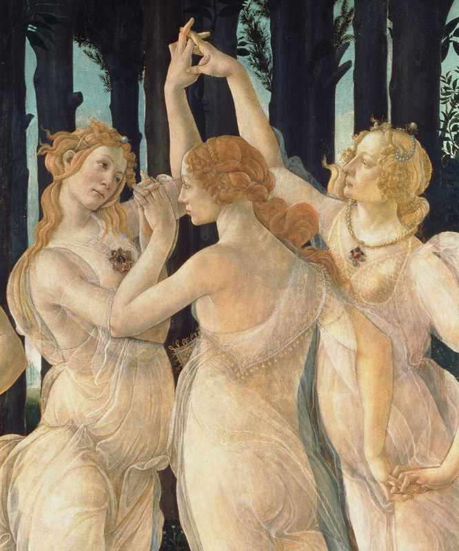 Primavera (Allegory of Spring). Detail: The Three Graces, right - Portrait of Caterina Sforza from Sandro Botticelli