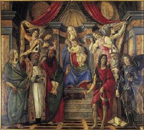 Thronende Madonna mit dem Kinde, Engeln und den Heiligen Katharina von Alexandrien, Augustinus, Barn