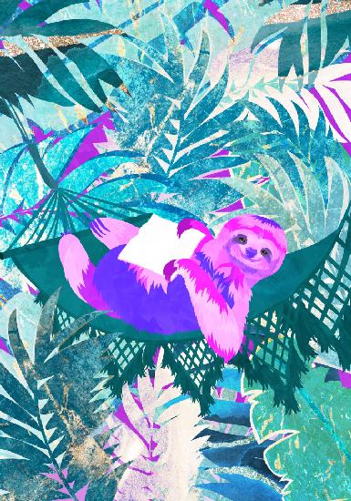Pink and Green Neon Sloth in Hammock