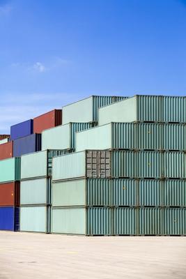shipping containers against blue sky from Sascha Burkard