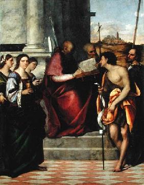 St. John Chrysostomos with SS. Paul, Liberalis, John the Baptist, Cecilia, Catherine and Mary Magdal
