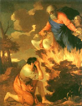 Moses in front of the burning thorn bush