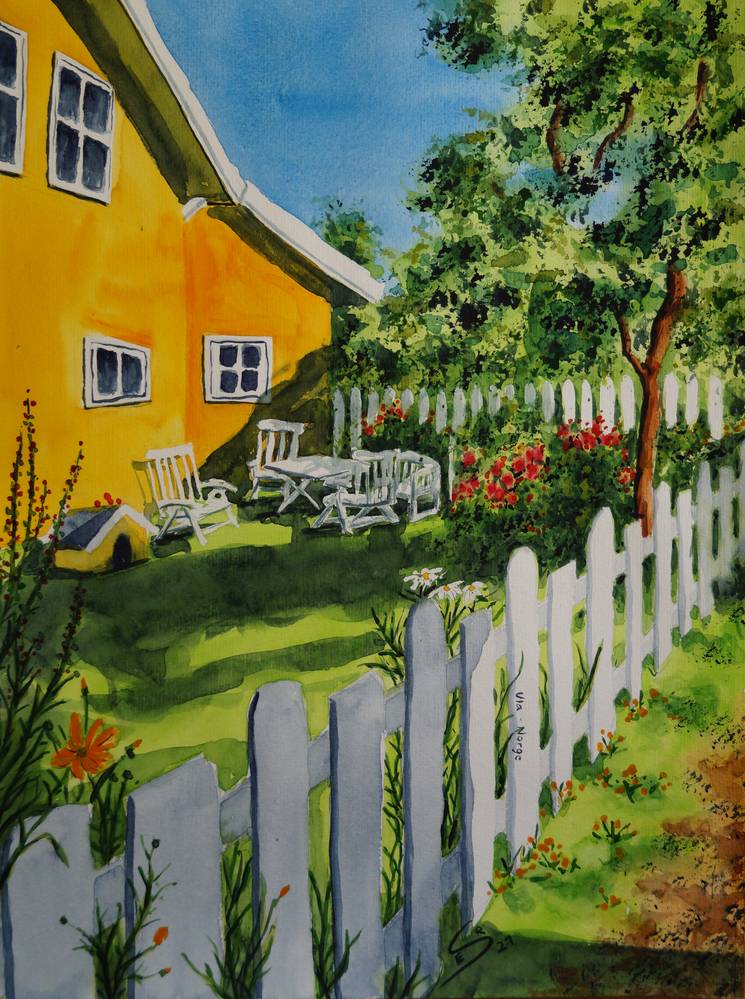 Garten mit gelben Haus in Ula, Süd-Norwegen from Eva Seltmann-Reinig
