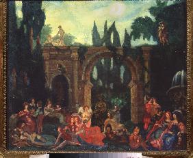 Stage design for the play The Decameron by G. Boccaccio