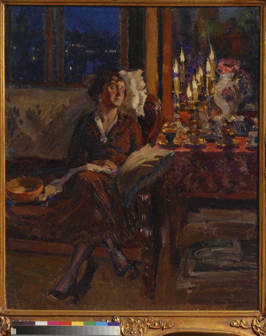 Lady with Book in an Interior from Sergej Arsenjewitsch Winogradow