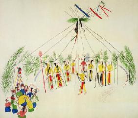 The Shoshone Sun Dance (pigment on muslin)