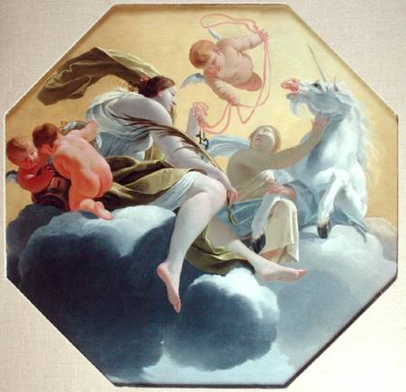 Temperance, from a series of the Four Cardinal Virtues on the ceiling of the Queen's bedroom at Sain from Simon Vouet