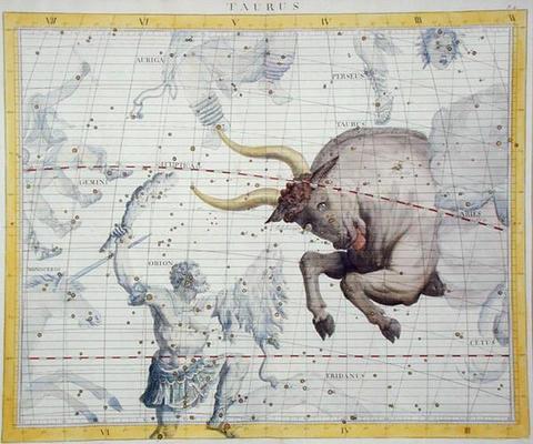 Constellation of Taurus, plate 2 from 'Atlas Coelestis', by John Flamsteed (1646-1710), published in from Sir James Thornhill