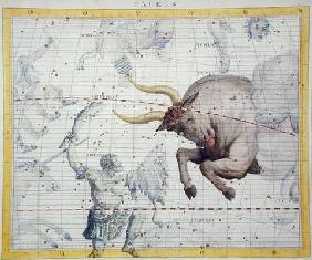 Constellation of Taurus, plate 2 from 'Atlas Coelestis', by John Flamsteed (1646-1710), published in