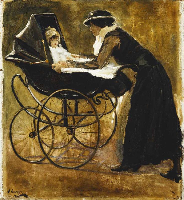 Eine junge Frau mit Baby in einem Kinderwagen. from Sir John Lavery