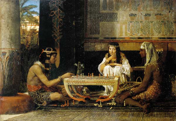 Egyptian couple at the board game from Sir Lawrence Alma-Tadema