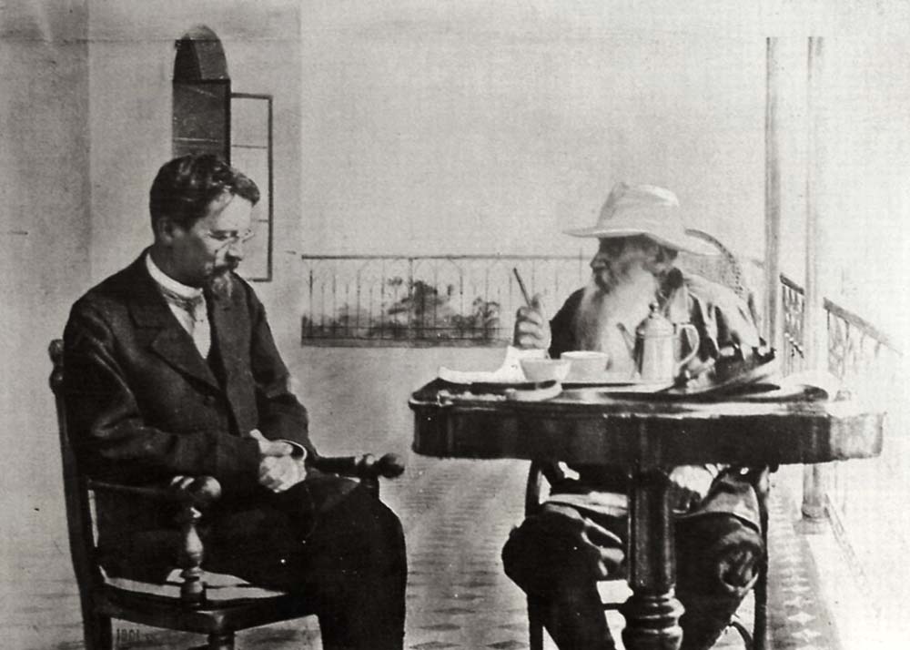 Leo Tolstoy and the Author Anton Chekhov in Gaspra from Sophia Andreevna Tolstaya
