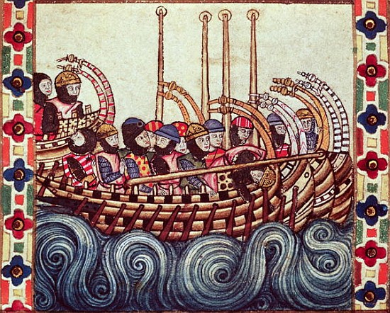 Fol.53r Departure of a Boat for the Crusades, written in Galacian for Alfonso X (1221-84) from Spanish School