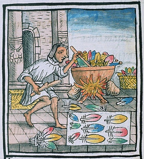 Ms Palat. 218-220 Aztec artisans dyeing feathers, from the ''Florentine Codex'' by Bernardino de Sah from Spanish School