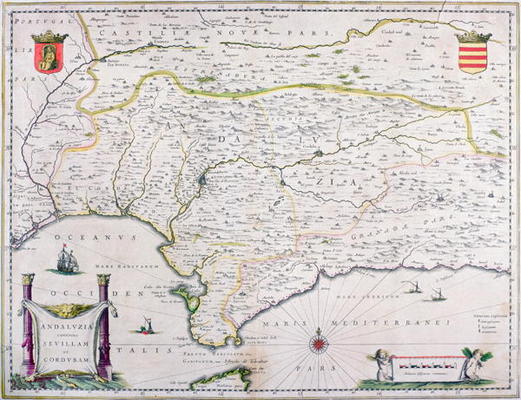 Map of Andalusia, Spain (engraving) from Spanish School, (17th century)