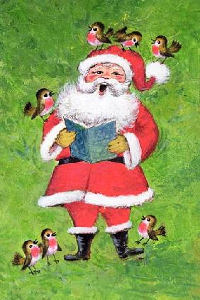 Father Christmas and Robin Chorus (w/c and gouache on paper) 