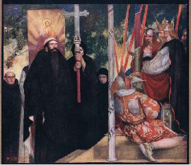 The reception of Saint Augustine by Ethelbert (colour litho)