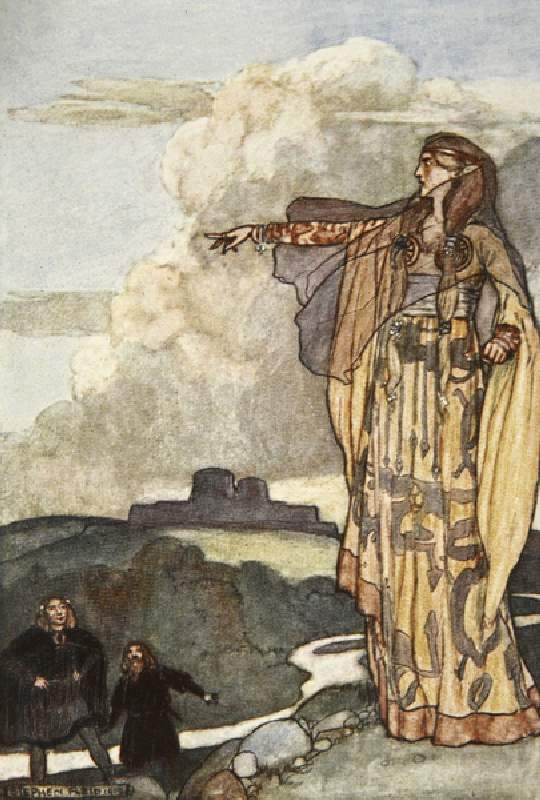 Macha curses the Men of Ulster, illustration from Cuchulain, The Hound of Ulster, by Eleanor Hull (1 from Stephen Reid