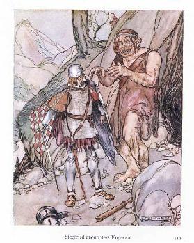 Siegfried encounters Kuperan (colour litho)