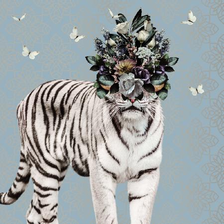 Spring Flower Bonnet On White Tiger