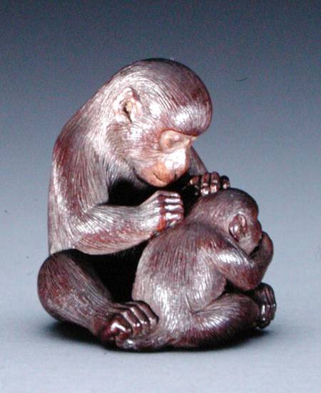 Netsuke depicting a mother monkey and her son from Suzuki Tokuku
