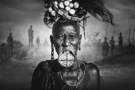 Women from the African tribe Mursi, Ethiopia