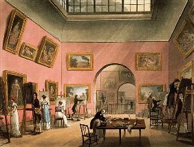 Students learning to paint and making copies of pictures at the British Institution, Pall Mall, from