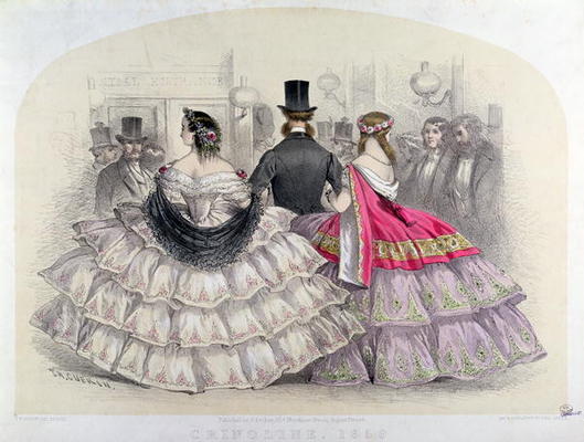 Ladies Wearing Crinolines at the Royal Italian Opera, Covent Garden, 1859 (colour engraving) from T. H. Guerin