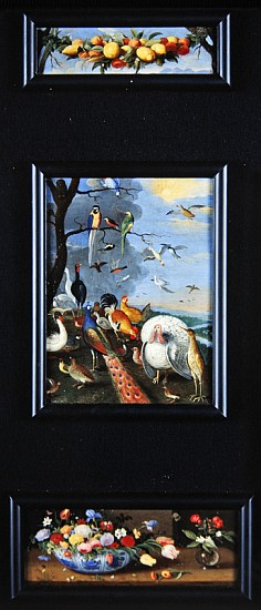 Still life tableaux - garland of fruit, various birds, bouquets from the Elder Kessel Jan van