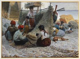 Fischer beim Ausbessern der Netze auf Capri