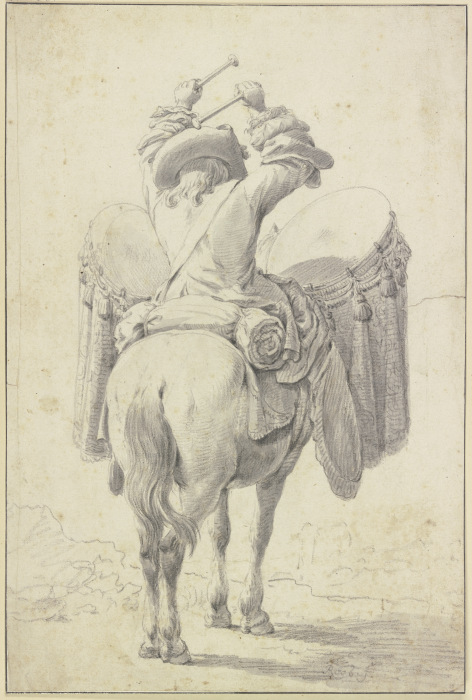 Ein Trommler zu Pferde in Rückenansicht from Theodor Roos