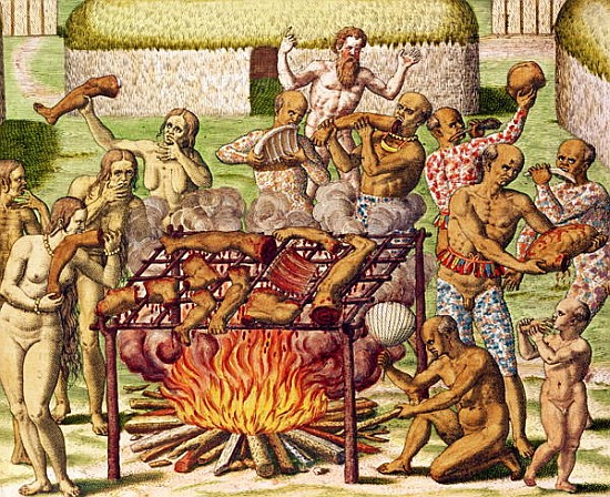 Scene of cannibalism, from ''Americae Tertia Pars...'' from Theodore de Bry